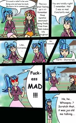 Size: 800x1280 | Tagged: safe, artist:jurgenzuo, derpibooru import, sonata dusk, sunset shimmer, equestria girls, angry, comic, humanized, vulgar