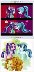 Size: 265x552 | Tagged: safe, derpibooru import, adagio dazzle, aria blaze, sonata dusk, derpibooru, equestria girls, rainbow rocks, arisona, exploitable meme, female, juxtaposition, juxtaposition win, kissing, lesbian, meme, meta, shipping, the dazzlings