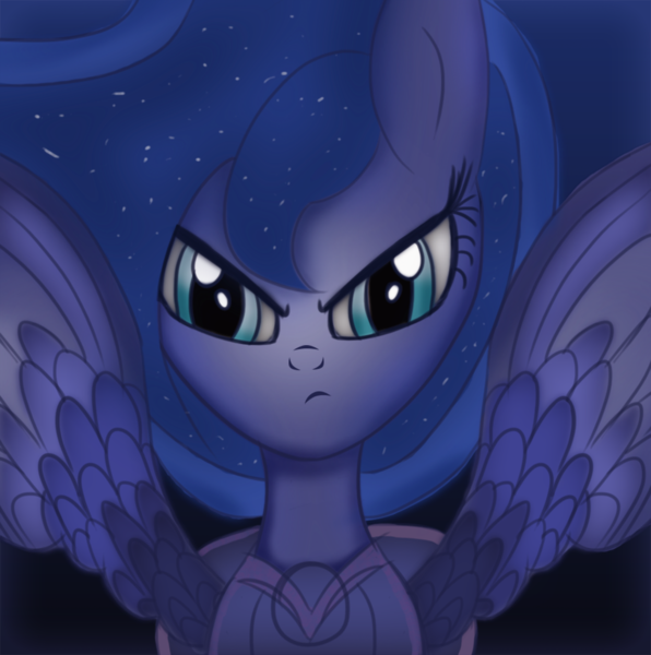 Size: 1400x1410 | Tagged: angry, artist:vipeydashie, derpibooru import, frown, glare, looking at you, princess luna, safe, solo, spread wings