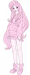 Size: 330x800 | Tagged: artist:pasikon, clothes, derpibooru import, fluttershy, human, humanized, oversized clothes, safe, solo