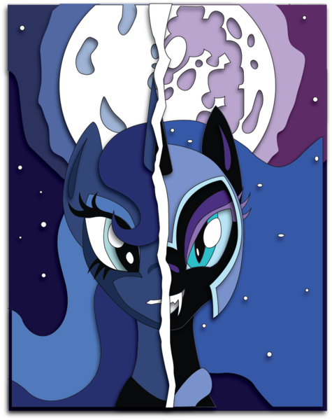 Size: 824x1040 | Tagged: artist:the-paper-pony, craft, derpibooru import, duality, mare in the moon, moon, nightmare moon, princess luna, safe