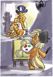 Size: 3300x4800 | Tagged: applejack, appletini, artist:fauxsquared, beret, canvas, derpibooru import, hat, napoleon bonaparte, paint, painting, pearjack, safe