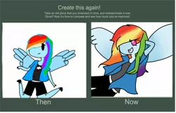 Size: 2048x1322 | Tagged: ambiguous facial structure, anthro, artist:sugarrush015, derpibooru import, draw this again, rainbow dash, safe, solo