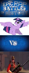 Size: 415x1024 | Tagged: safe, derpibooru import, twilight sparkle, twilight sparkle (alicorn), alicorn, human, pony, epic rap battles of history, female, gun, hat, hooves, horn, male, mare, optical sight, rifle, sniper, sniper rifle, sunglasses, team fortress 2, text, weapon, wings