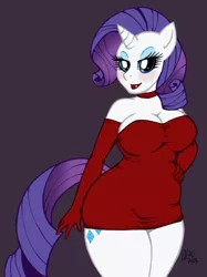 Size: 599x800 | Tagged: anthro, artist:kulli, bedroom eyes, breasts, busty rarity, clothes, curvy, derpibooru import, dress, evening gloves, female, plump, rarihips, rarity, solo, suggestive
