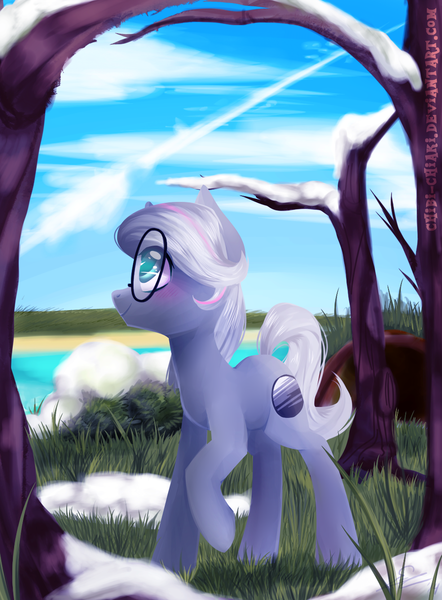 Size: 900x1222 | Tagged: safe, artist:chokico, derpibooru import, oc, oc:jannie daze, unofficial characters only, earth pony, pony, blushing, glasses, male, solo, stallion
