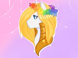 Size: 1243x925 | Tagged: safe, artist:azure-doodle, derpibooru import, oc, oc:ice shine, unofficial characters only, pony, armor, bust, floral head wreath, gradient background, portrait, solo