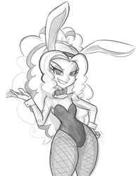 Size: 891x1132 | Tagged: dead source, suggestive, artist:reiduran, derpibooru import, adagio dazzle, equestria girls, rainbow rocks, breasts, bunny suit, clothes, delicious flat chest, female, fishnets, leotard, monochrome, pantyhose, playboy bunny, solo, solo female