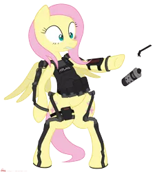Size: 3593x4000 | Tagged: safe, artist:orang111, derpibooru import, fluttershy, pony, alternate hairstyle, armpad computer, atlas corporation, bipedal, call of duty, call of duty advanced warfare, cycle greanade, exosuit, grenade, jack mitchell, powered exoskeleton