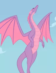 Size: 569x750 | Tagged: safe, artist:queencold, derpibooru import, oc, unofficial characters only, dragon, dragoness, dragon oc, female, flying, sky, solo, spread wings, wings