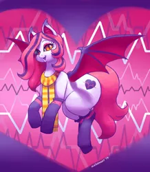 Size: 1046x1200 | Tagged: safe, artist:mataknight, derpibooru import, oc, oc:arrhythmia, unofficial characters only, bat pony, pony, chubby, clothes, scarf, solo, stockings