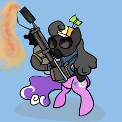 Size: 894x894 | Tagged: artist:cheeseshtick, crossover, derpibooru import, flamethrower, gas mask, hat, propeller hat, pyro, safe, screwball, team fortress 2, weapon