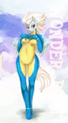 Size: 551x1000 | Tagged: anthro, artist:girlieginger, bedroom eyes, belly button, blushing, breasts, busty fleetfoot, derpibooru import, female, fleetfoot, hand on chest, seductive look, seductive pose, solo, solo female, stupid sexy fleetfoot, suggestive, thighs, underass, wide hips, wonderbolts uniform