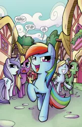 Size: 791x1217 | Tagged: safe, artist:agnesgarbowska, derpibooru import, idw, apple bloom, big macintosh, rainbow dash, earth pony, pony, spoiler:comic, spoiler:comicff6, comic, idw advertisement, male, preview, stallion, swag