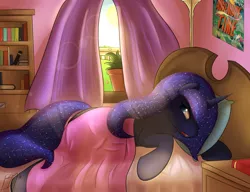 Size: 1280x985 | Tagged: adventure time, artist:bigmuffintosh, bed, derpibooru import, morning, princess luna, safe, solo