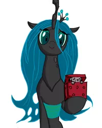 Size: 900x1125 | Tagged: safe, artist:chapaevv, derpibooru import, queen chrysalis, cute, cutealis, present, puppy, red box