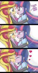 Size: 708x1374 | Tagged: safe, artist:the-butch-x, derpibooru import, sunset shimmer, twilight sparkle, twilight sparkle (alicorn), equestria girls, comic, cute, female, kissing, lesbian, shimmerbetes, shipping, sunsetsparkle, twiabetes