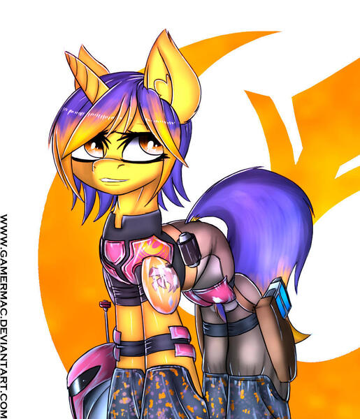 Size: 927x1080 | Tagged: armor, artist:gamermac, derpibooru import, gun, helmet, mandalorian, ponified, sabine wren, safe, solo, star wars, star wars rebels