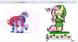 Size: 614x333 | Tagged: safe, derpibooru import, big macintosh, fluttershy, shining armor, earth pony, pony, derpibooru, exploitable meme, juxtaposition, juxtaposition win, male, meme, meta, stallion, the legend of zelda