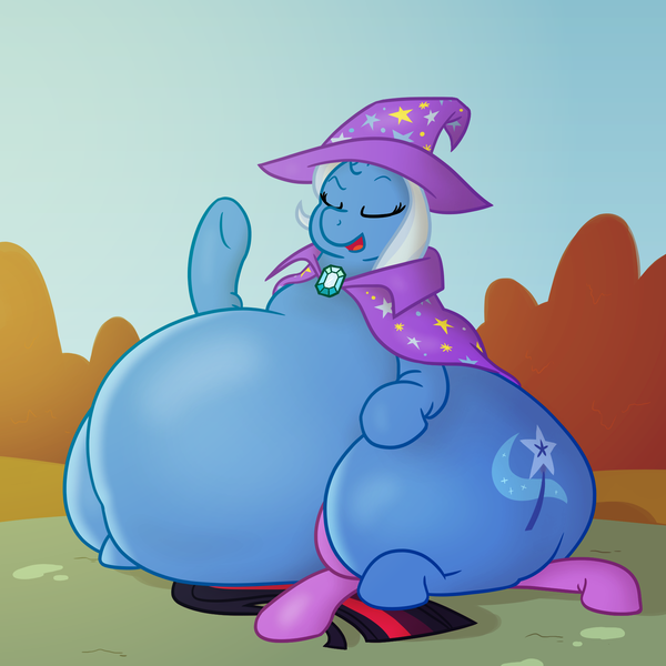 Size: 1750x1750 | Tagged: questionable, artist:bigponiesinc, derpibooru import, trixie, twilight sparkle, pony, unicorn, belly, big belly, domination, dominatrixie, facesitting, fat, female, flattened, lesbian, mare, morbidly obese, no source available, obese, shipping, squish, the great and bountiful trixie, trixdom, twixie, wide hips