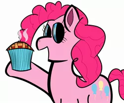 Size: 2400x2000 | Tagged: safe, artist:randomnameher3, derpibooru import, pinkie pie, looking at you, offering, pie cupcake, simple background, white background