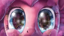 Size: 3200x1800 | Tagged: safe, artist:hunternif, derpibooru import, pinkie pie, close-up, extreme close up, eye, eyes, solo, space, watching