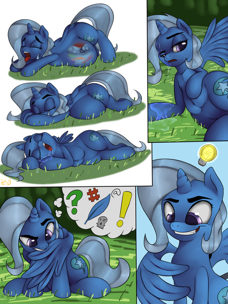 Size: 3000x4000 | Tagged: questionable, artist:shdingo, derpibooru import, rainbow dash, trixie, alicorn, pony, absorption, alicornified, belly, comic, digestion, drool, fetish, impregestion, melting, race swap, transformation, trixie predamoon, trixiecorn, vore, vore transformation, weight gain, wingin' it to fame, x-ray