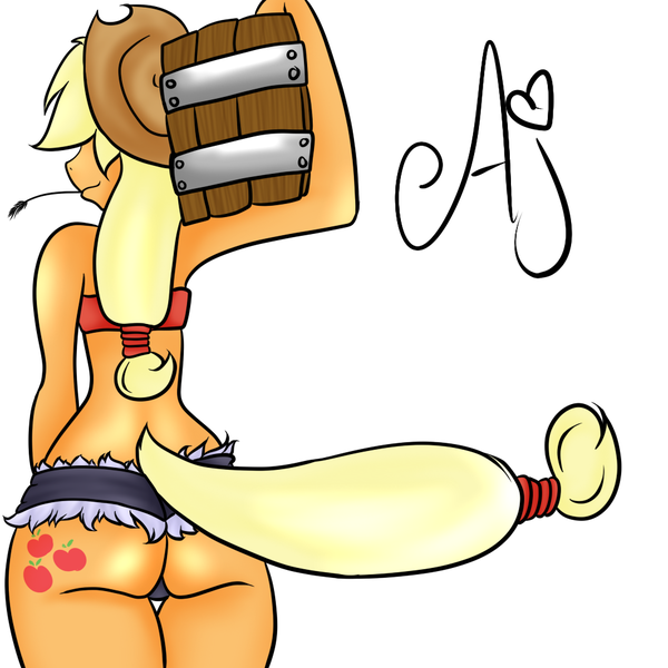 Size: 1000x1000 | Tagged: anthro, applebutt, applejack, artist:sweetbunny, ass, derpibooru import, female, questionable, solo, solo female, the ass was fat