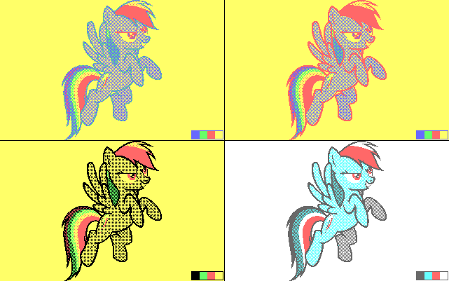 Size: 641x401 | Tagged: 4 color palette, artist:brightstarclick, cga, derpibooru import, limited palette, pixel art, rainbow dash, safe