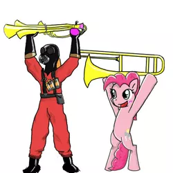 Size: 512x512 | Tagged: safe, derpibooru import, pinkie pie, crossover, pyro, rainblower, team fortress 2, trombone