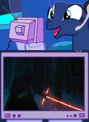 Size: 561x769 | Tagged: derpibooru import, exploitable meme, gamer luna, kylo ren, lightsaber, meme, obligatory pony, princess luna, safe, star wars, star wars: the force awakens, trailer, tv meme