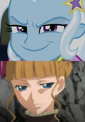 Size: 400x574 | Tagged: safe, derpibooru import, trixie, equestria girls, rainbow rocks, beatrice, close-up, comparison, smug, smug smile, umineko no naku koro ni, when the seagulls cry