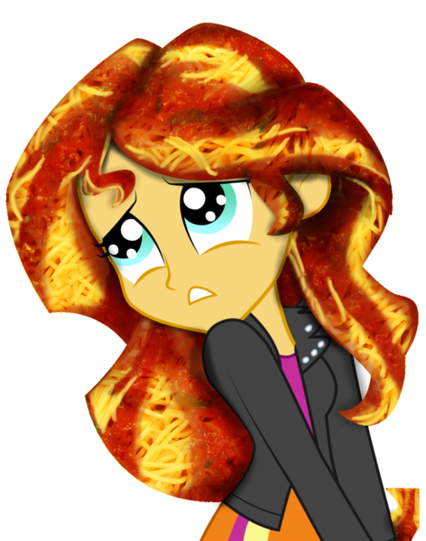 Size: 793x1007 | Tagged: safe, derpibooru import, edit, sunset shimmer, equestria girls, food, hair, pasta, simple background, solo, spaghetti, sunset shimmer dressing up as food, transparent background