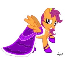 Size: 2500x2000 | Tagged: dead source, safe, artist:veggie55, derpibooru import, scootaloo, pegasus, pony, boots, clothes, dress, female, gala dress, jewelry, mare, necklace, older, raised hoof, shoes, simple background, solo, spread wings, transparent background, wings