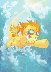 Size: 1280x1819 | Tagged: artist:lonelycross, derpibooru import, flying, goggles, ocean, safe, solo, spitfire, wave