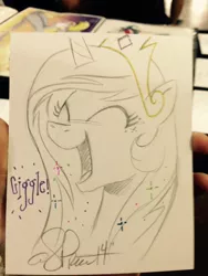 Size: 640x852 | Tagged: safe, artist:andypriceart, derpibooru import, princess celestia, cute, cutelestia, giggling, laughing, solo, traditional art