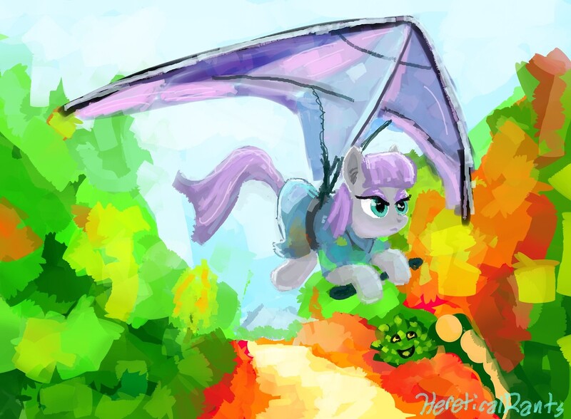 Size: 1280x940 | Tagged: artist:hereticalrants, daily maud, derpibooru import, hang glider, hang gliding, maud pie, safe, scenery, solo