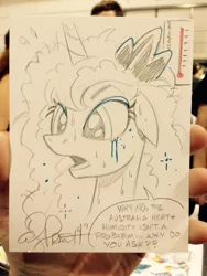 Size: 768x1024 | Tagged: artist:andypriceart, australia, derpibooru import, frizzy hair, humidity, messy mane, princess luna, running makeup, safe, solo, sweat, thermometer, traditional art