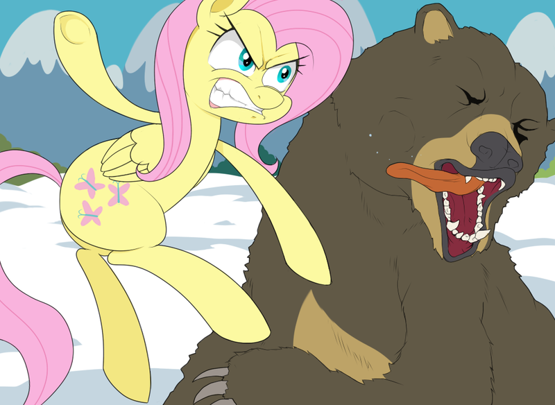 Size: 1024x748 | Tagged: artist:janji009, badass, bear, derpibooru import, flutterbadass, fluttershy, magic the gathering, missing accessory, safe, species swap, surrak dragonclaw