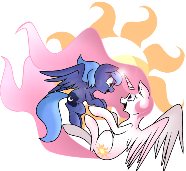 Size: 1280x1180 | Tagged: artist:strangiesleepy, cewestia, cute, derpibooru import, filly, horns are touching, princess celestia, princess luna, safe, woona, younger