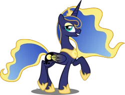 Size: 2500x1912 | Tagged: safe, artist:xebck, derpibooru import, princess luna, oc, oc:queen cheese moon, alicorn, pony, alicorn oc, colored wings, donut steel, ethereal mane, female, gradient wings, joke oc, mare, raised hoof, recolor, simple background, solo, transparent background, vector