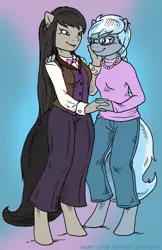 Size: 646x1000 | Tagged: anthro, artist:kaemantis, clothes, derpibooru import, octavia melody, safe, silver spoon, sisters, unguligrade anthro