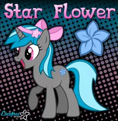 Size: 881x906 | Tagged: safe, artist:kibbiethegreat, derpibooru import, oc, oc:star flower, unofficial characters only, pony, unicorn, bow, open mouth, raised hoof, solo