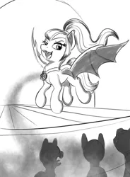 Size: 500x679 | Tagged: safe, artist:tsitra360, derpibooru import, sonata dusk, ponified, bat pony, pony, monochrome, solo