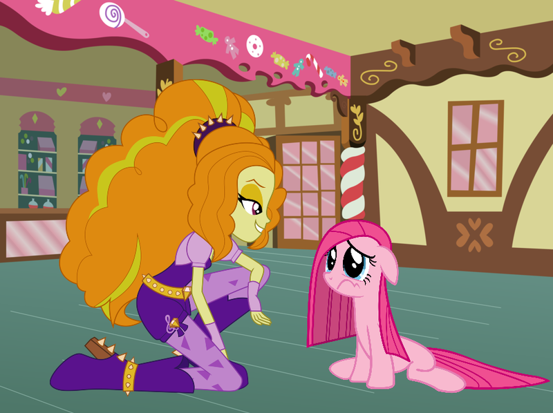 Size: 900x673 | Tagged: safe, derpibooru import, adagio dazzle, pinkie pie, equestria girls, rainbow rocks, happy, humans superior ponies inferior, pinkamena diane pie, sugarcube corner