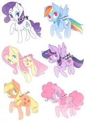 Size: 679x960 | Tagged: safe, artist:grandifloru, derpibooru import, applejack, fluttershy, pinkie pie, rainbow dash, rarity, twilight sparkle, twilight sparkle (alicorn), alicorn, pony, cute, female, mane six, mare, no pupils, sticker