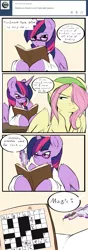 Size: 1200x3420 | Tagged: alicorn, artist:rainbowscreen, ask the gaylord, butterscotch, comic, crossword puzzle, derpibooru import, dusk shine, fluttershy, glasses, magic, prince dusk, rule 63, safe, twilight sparkle, twilight sparkle (alicorn)