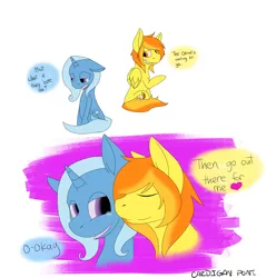 Size: 1914x2000 | Tagged: safe, artist:cardigan-poni, derpibooru import, spitfire, trixie, pegasus, pony, unicorn, comic, female, lesbian, mare, shipping, simple background, trixfire, white background