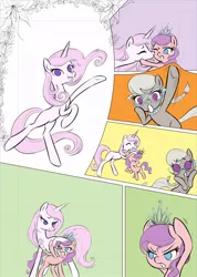 Size: 500x704 | Tagged: artist:almaska, comic, comic:everfree filly, derpibooru import, diamond tiara, fleur-de-lis, safe, silver spoon, wip