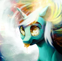 Size: 1589x1580 | Tagged: safe, artist:locksto, derpibooru import, lyra heartstrings, pony, unicorn, color porn, portrait, smiling, solo, surreal, tongue out